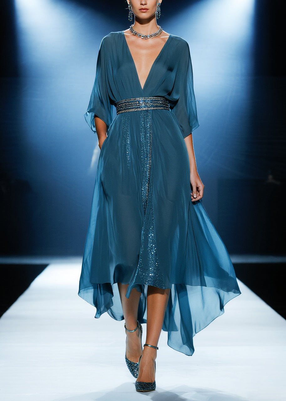 Casual Navy Sequins Draping Tulle Tunic Dress Summer