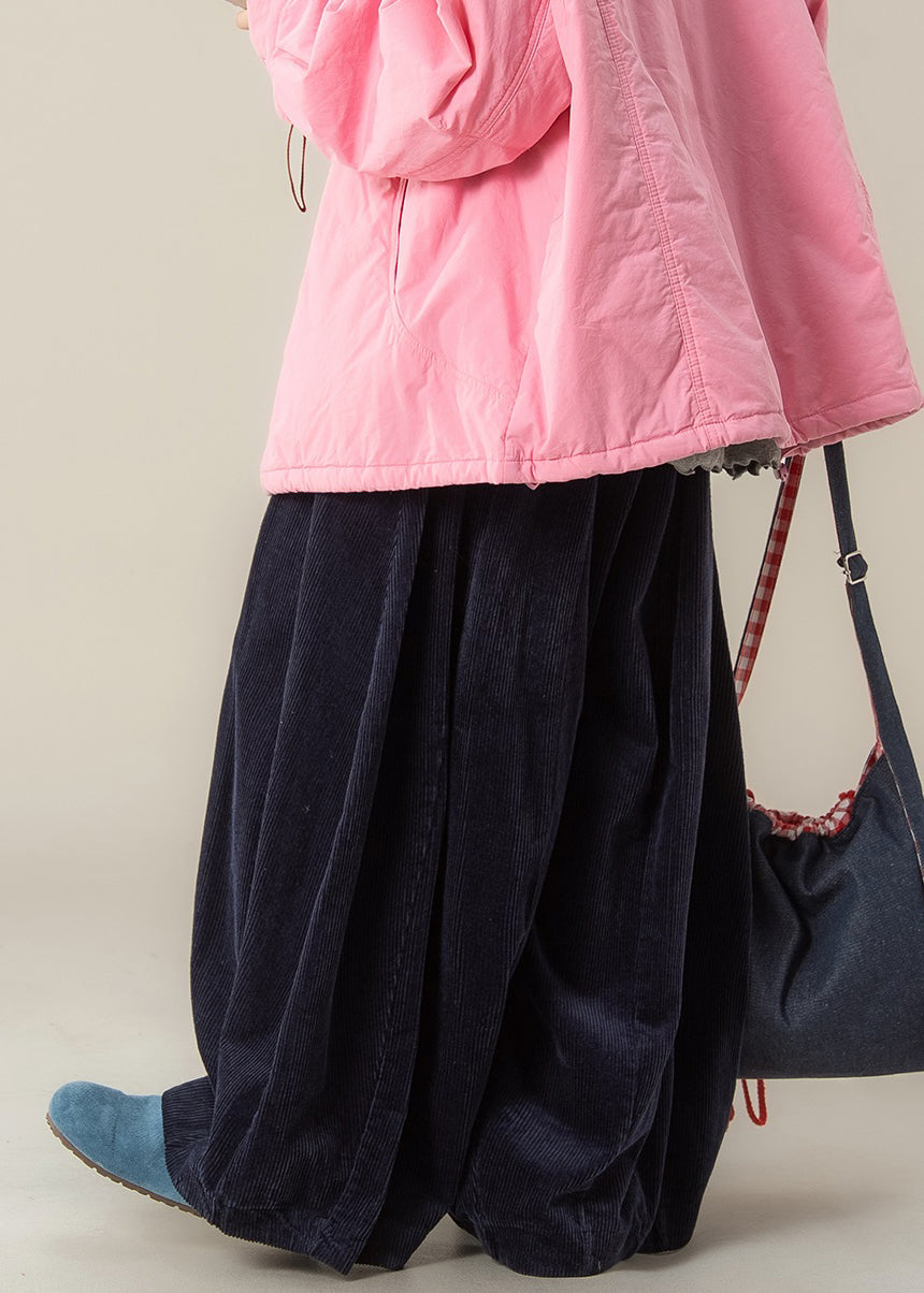 Pantalones casuales de pana de cintura alta y pierna ancha, color azul marino