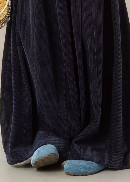 Pantalones casuales de pana de cintura alta y pierna ancha, color azul marino