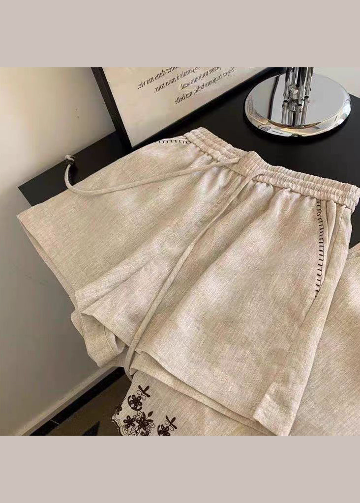 Casual O Neck Embroidered Linen Two Pieces Set Summer