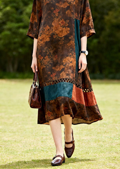 Casual O Neck Hollow Out Print Patchwork Cotton Dresses Summer