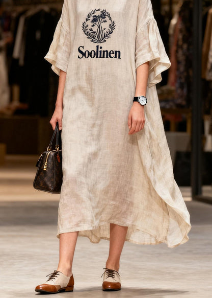 Casual O Neck Print Patchwork Linen Long Dress Summer
