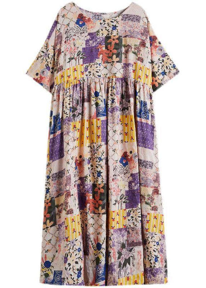 Casual O-Neck Retro Print Summer Sundress Half Sleeve - SooLinen