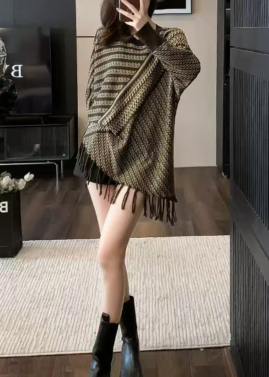 Lässige Strickpullover mit Rundhalsausschnitt, Quasten und Patchwork-Design für den Winter