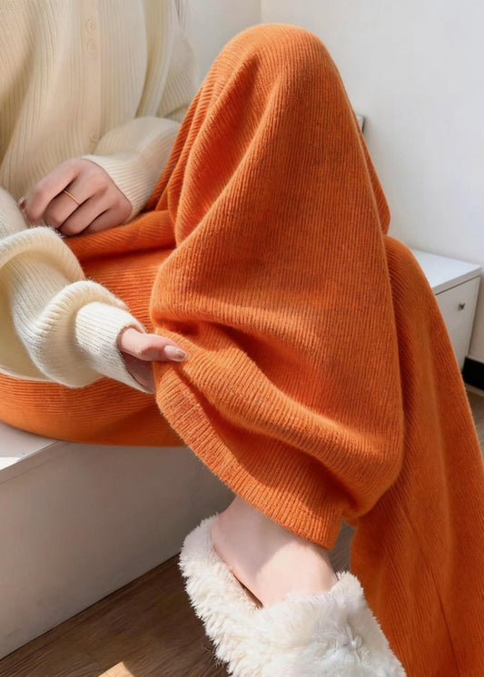 Pantalones casuales de pana de cintura alta y pierna ancha de color naranja para primavera