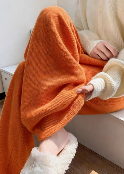 Pantalones casuales de pana de cintura alta y pierna ancha de color naranja para primavera