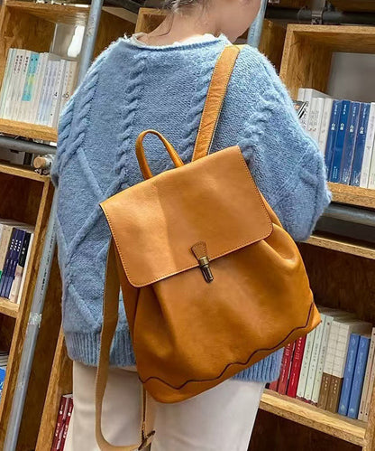 Casual Orange Large Capacity Leather Backpack Bag