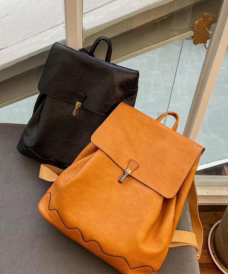 Casual Orange Large Capacity Leather Backpack Bag