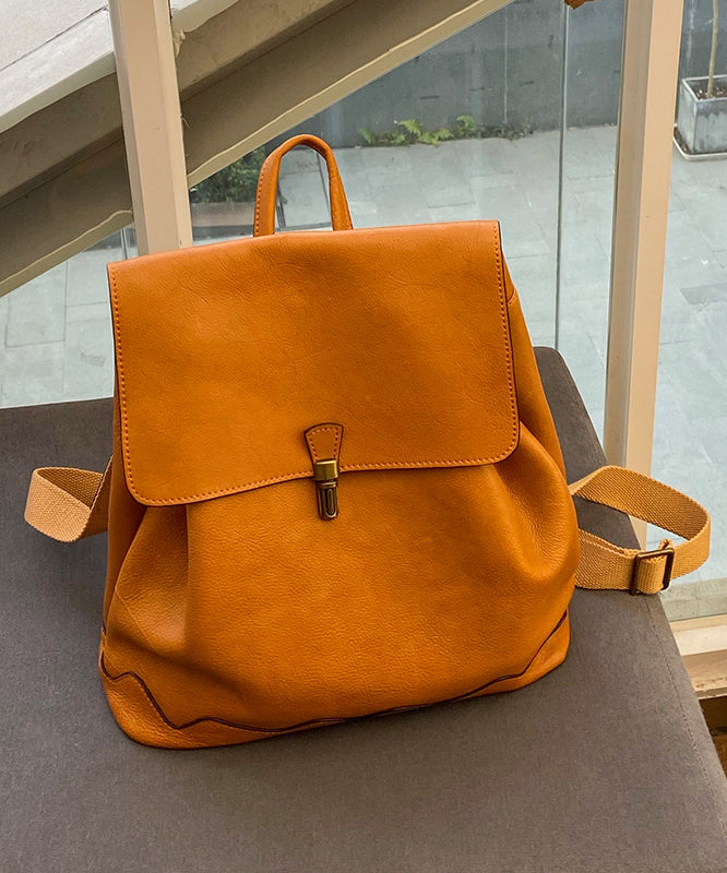 Casual Orange Large Capacity Leather Backpack Bag