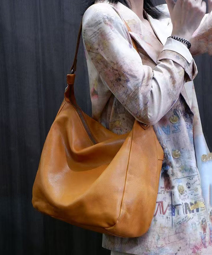 Casual Orange Large Capacity Leather Shoulder Bags