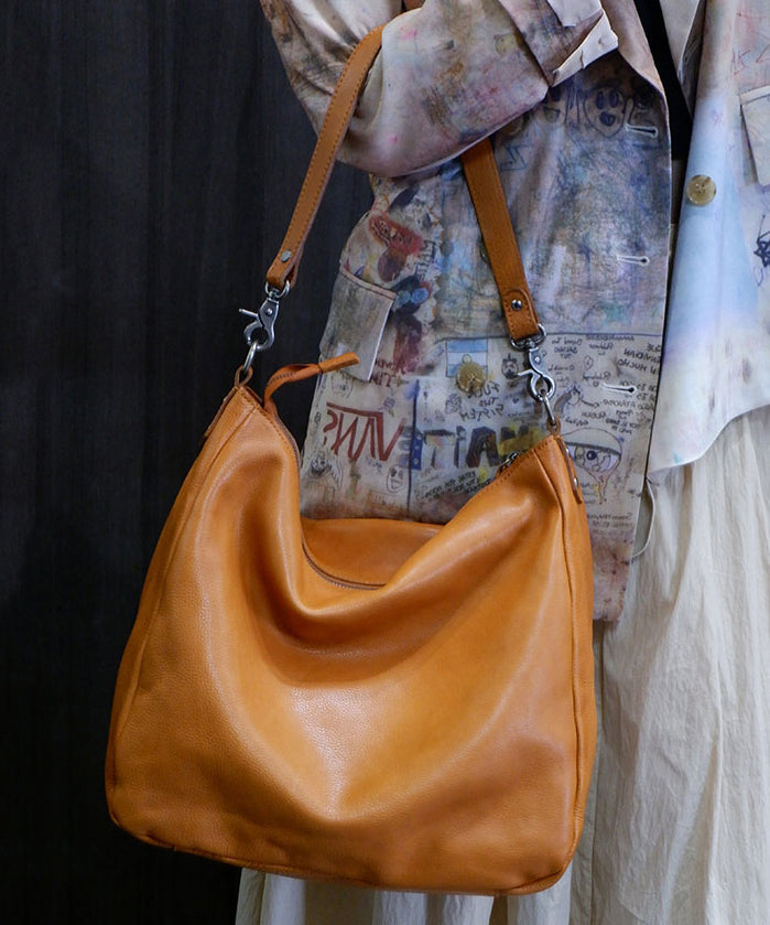 Casual Orange Large Capacity Leather Shoulder Bags