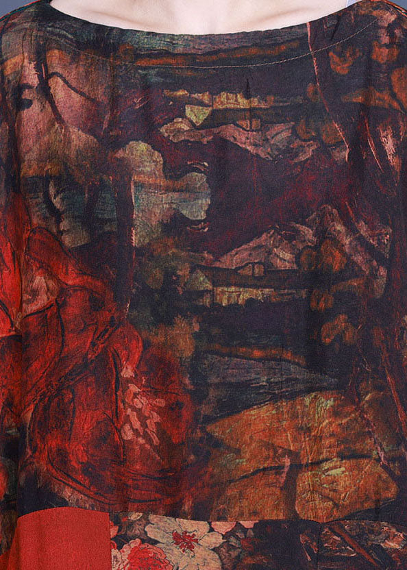 Lässiges orangefarbenes Patchwork-Maxikleid mit asymmetrischem Design im Herbst