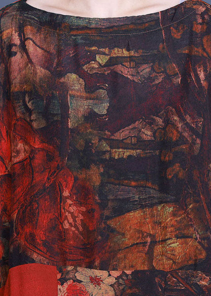 Lässiges orangefarbenes Patchwork-Maxikleid mit asymmetrischem Design im Herbst