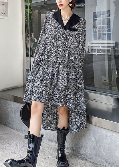 Lässiges Peter-Pan-Kragen-Print-Knopf-Herbst-Partykleid Langarm