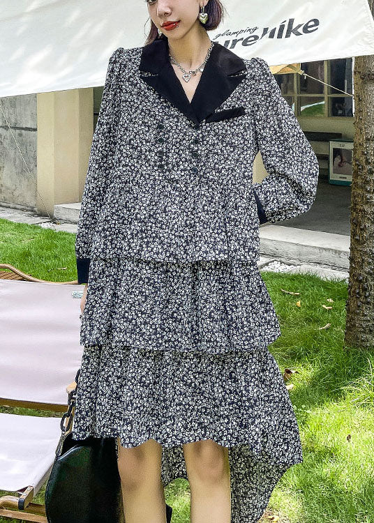 Lässiges Peter-Pan-Kragen-Print-Knopf-Herbst-Partykleid Langarm