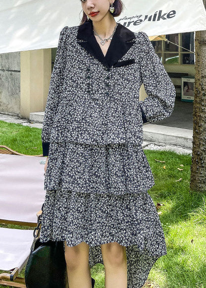 Lässiges Peter-Pan-Kragen-Print-Knopf-Herbst-Partykleid Langarm