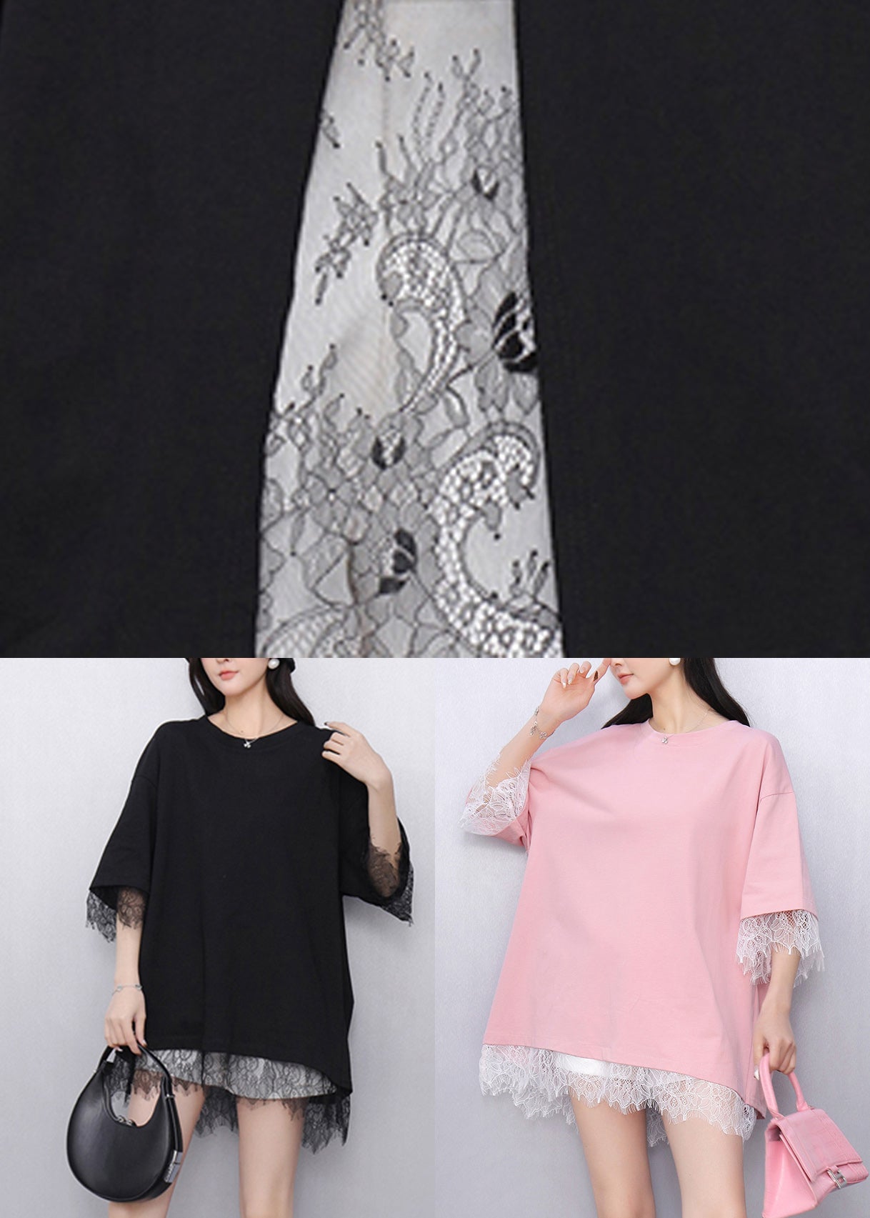 Casual Pink Lace Patchwork Top Summer
