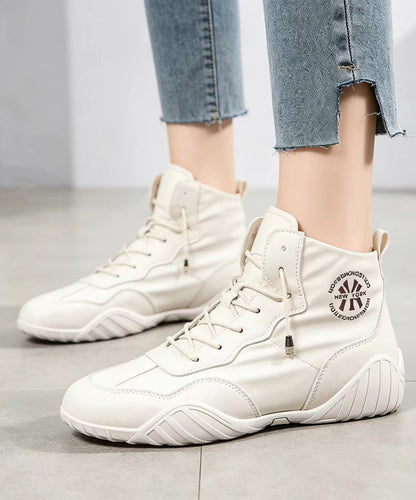 Casual Pink Lace Up Faux Leather High Top Sneakers