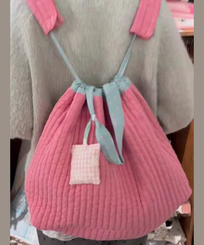 Mochila informal de lona con cordón de gran capacidad en color rosa