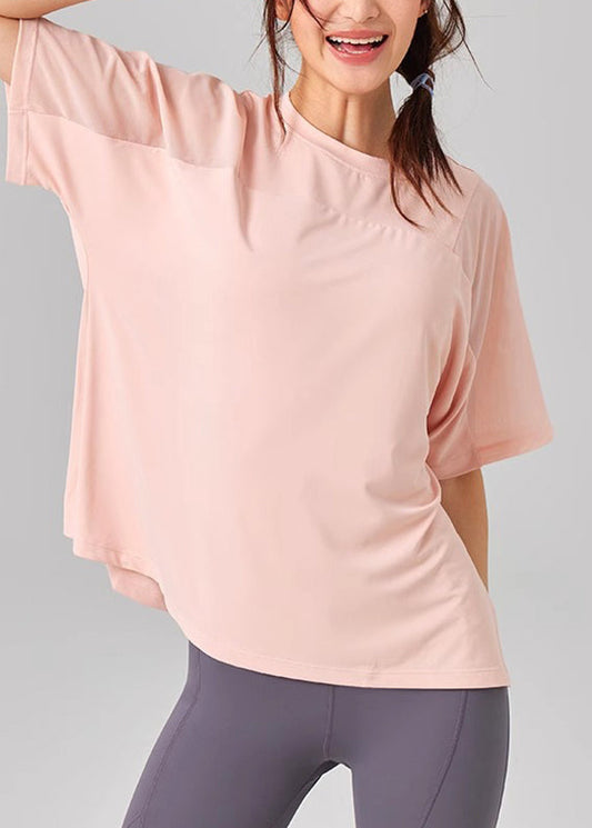 Casual Pink O-Neck Short Sleeve Yoga Tops
