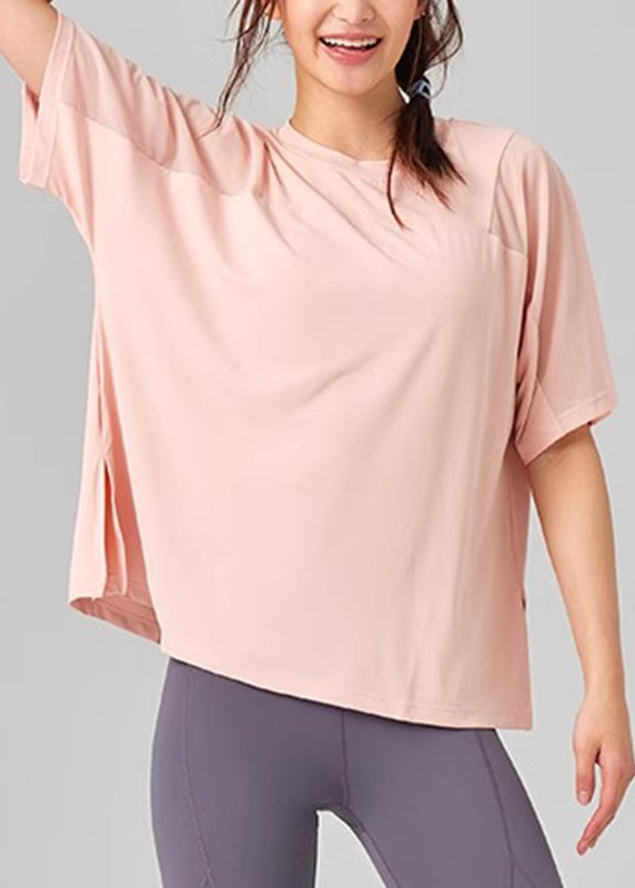 Casual Pink O-Neck Short Sleeve Yoga Tops
