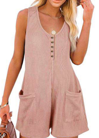 Casual Pink Patchwork Pocket Jumpsuit Summer