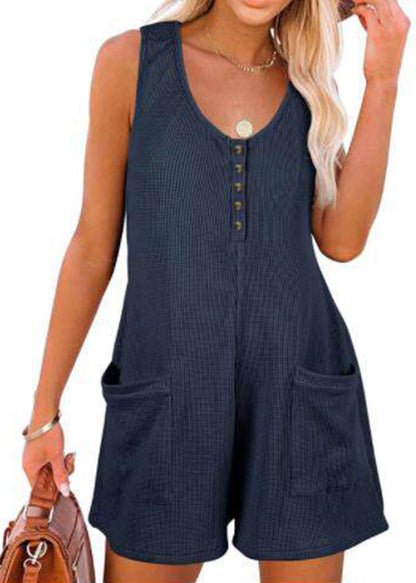 Casual Pink Patchwork Pocket Jumpsuit Summer