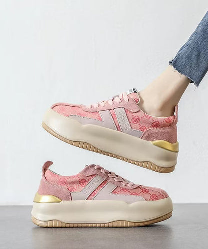 Zapatos planos informales con plataforma, estampado rosa y cordones