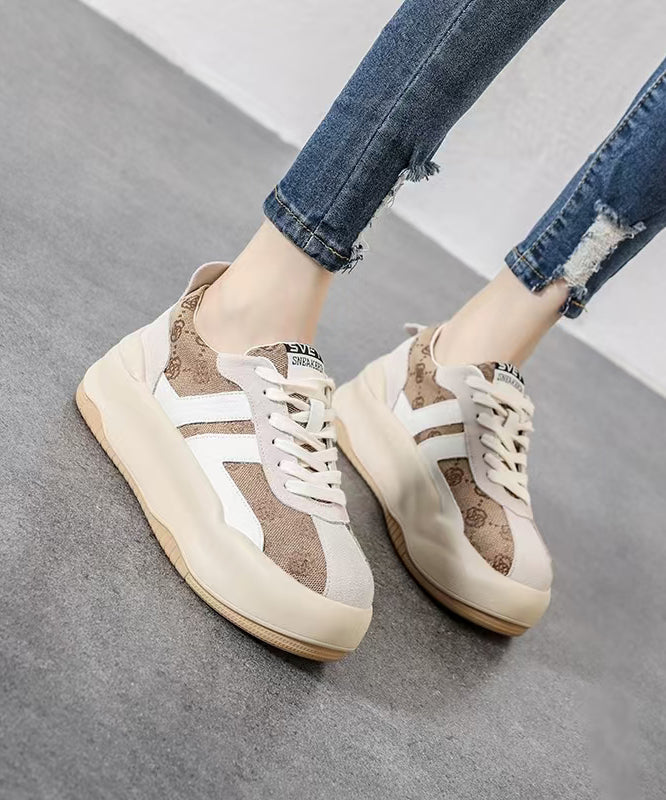 Zapatos planos informales con plataforma, estampado rosa y cordones