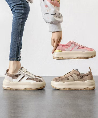 Zapatos planos informales con plataforma, estampado rosa y cordones