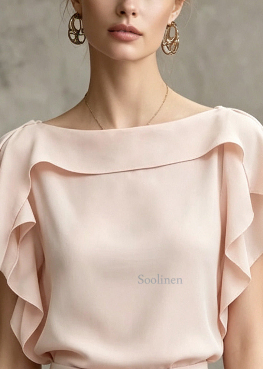 Casual Pink Ruffled Cotton Shirt Tops Summer