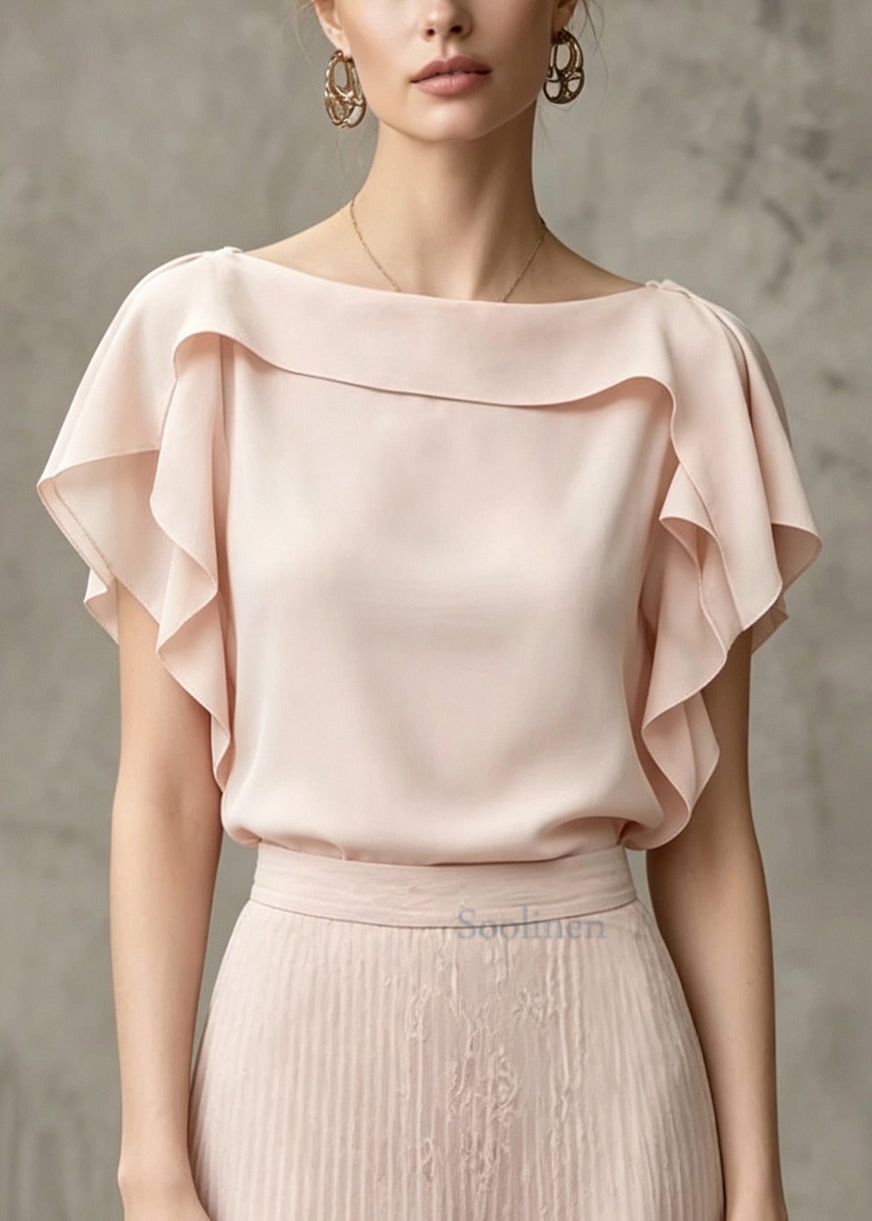 Casual Pink Ruffled Cotton Shirt Tops Summer