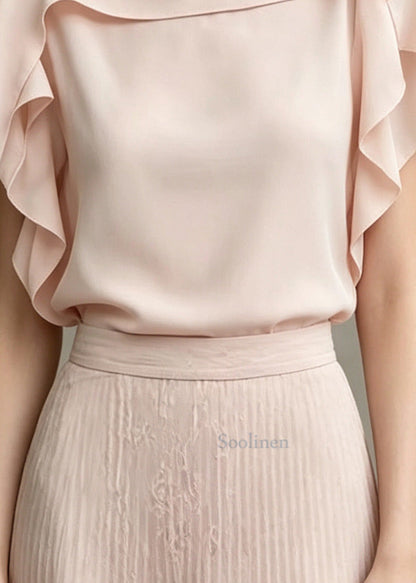 Casual Pink Ruffled Cotton Shirt Tops Summer