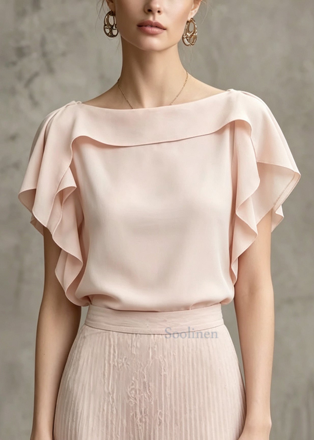 Casual Pink Ruffled Cotton Shirt Tops Summer