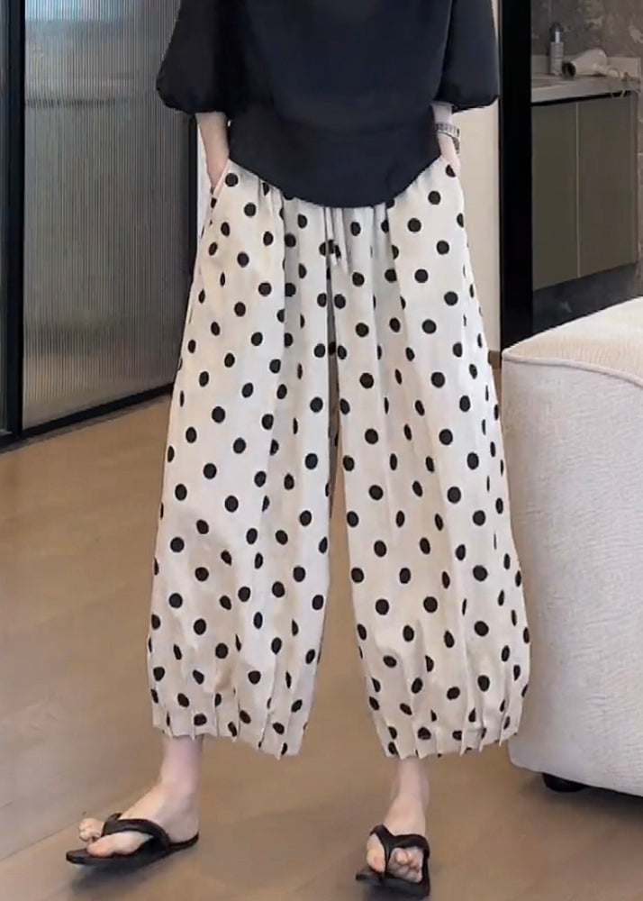 Casual Pockets Dot Print Elastic Waist Cotton Lantern Pants Summer