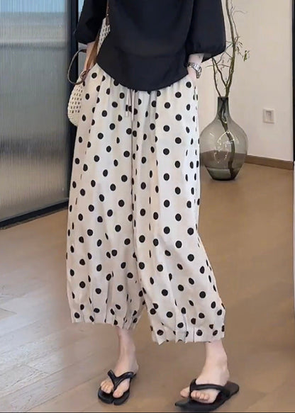 Casual Pockets Dot Print Elastic Waist Cotton Lantern Pants Summer