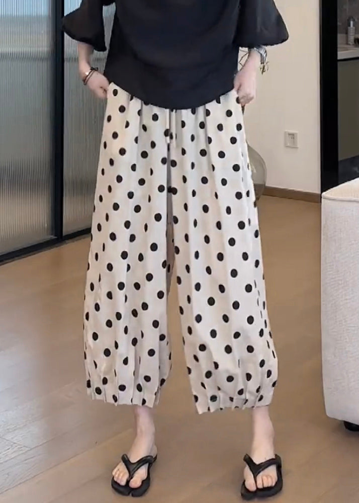 Casual Pockets Dot Print Elastic Waist Cotton Lantern Pants Summer