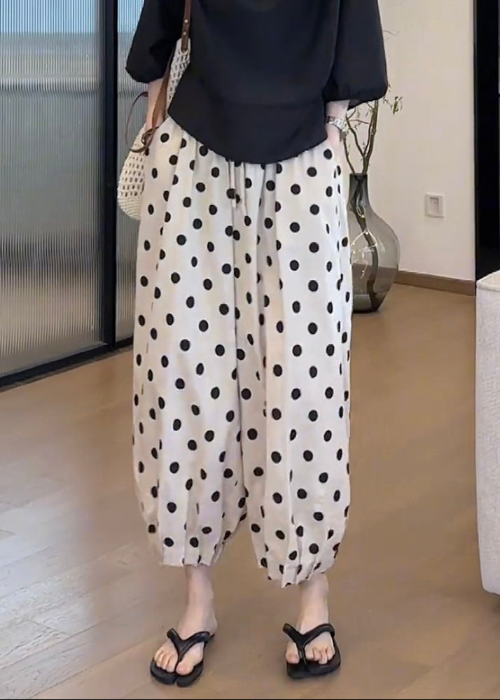 Casual Pockets Dot Print Elastic Waist Cotton Lantern Pants Summer