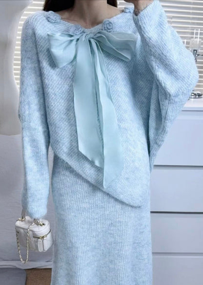 Casual Purple Asymmetrical Floral Bow Knit Sweaters Winter