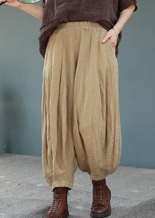 Pantalones casuales morados con cintura elástica y bolsillos de patchwork de algodón para verano