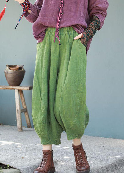 Casual Lila Elastische Taille Taschen Patchwork Baumwolle Laterne Hosen Sommer