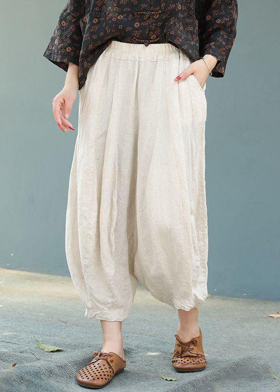 Casual Lila Elastische Taille Taschen Patchwork Baumwolle Laterne Hosen Sommer