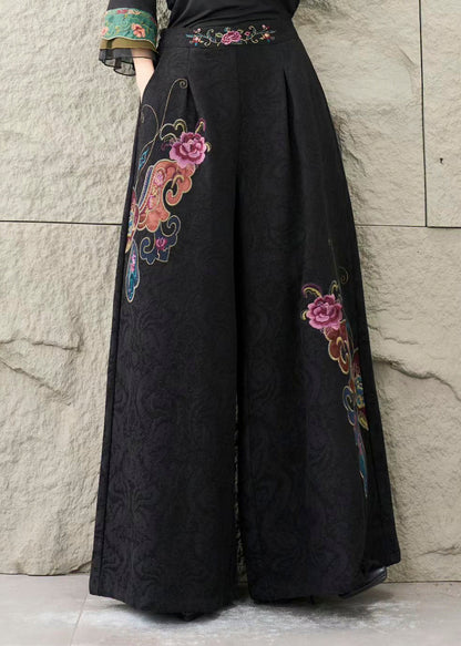 Casual Purple Embroidered Pockets Cotton Pants Trousers Fall