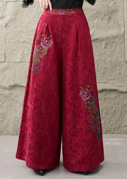 Casual Purple Embroidered Pockets Cotton Pants Trousers Fall