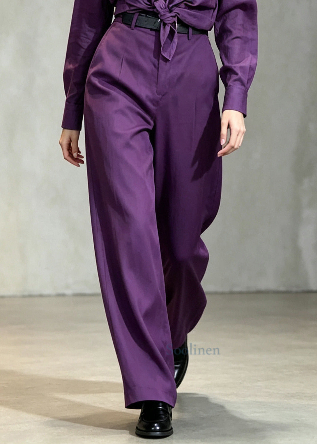 Casual Purple Peter Pan Collar Linen Two Pieces Set Fall