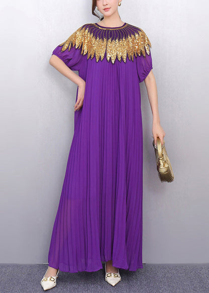 Casual Purple Sequins Chiffon Tunic Party Dress Summer