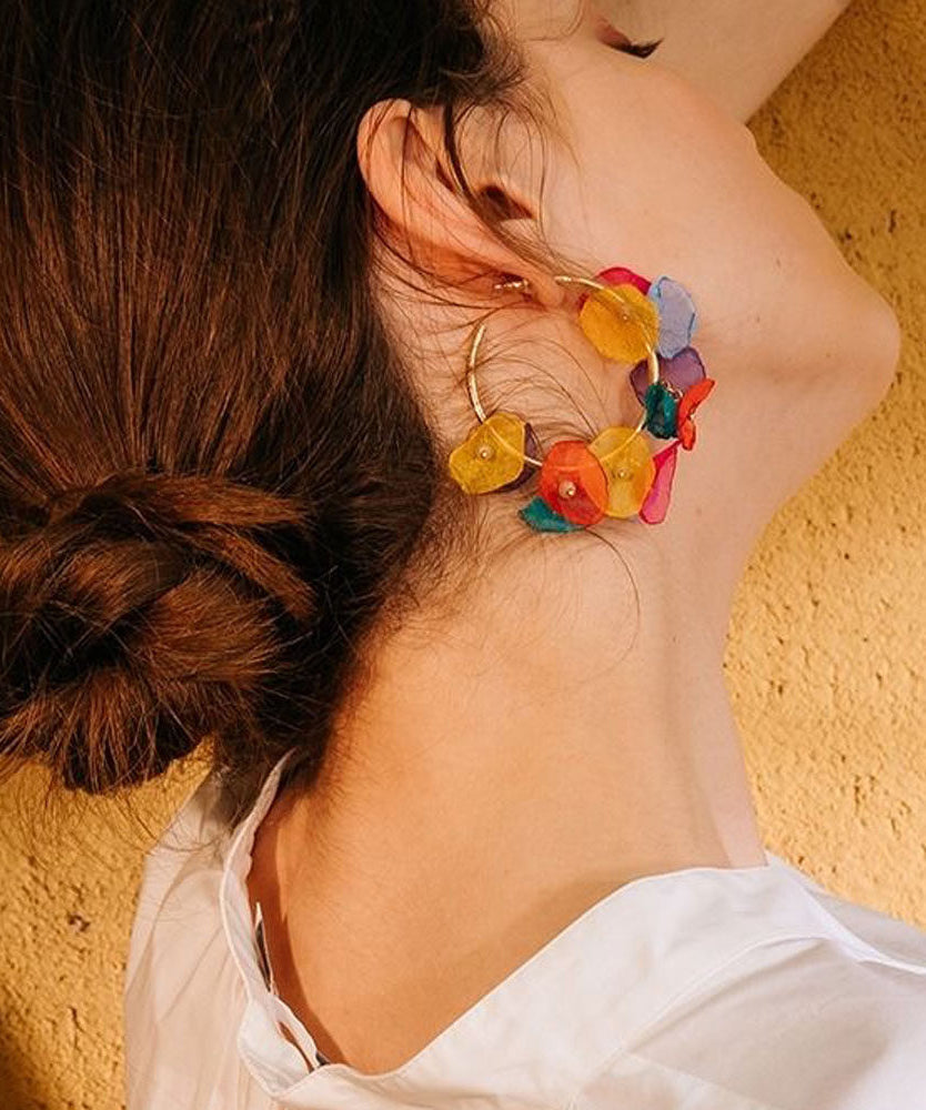 Casual Rainbow Copper Overgild Tulle Floral Hoop Earrings