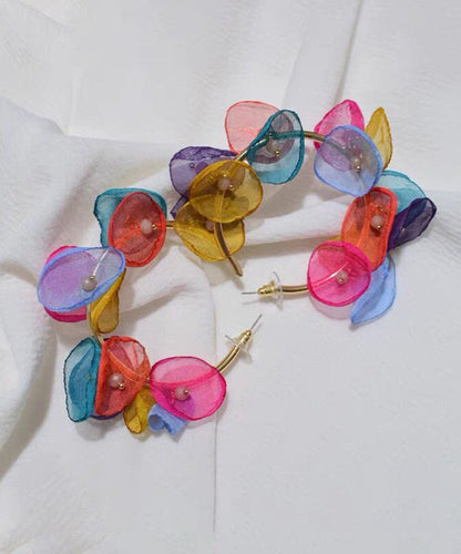 Casual Rainbow Copper Overgild Tulle Floral Hoop Earrings
