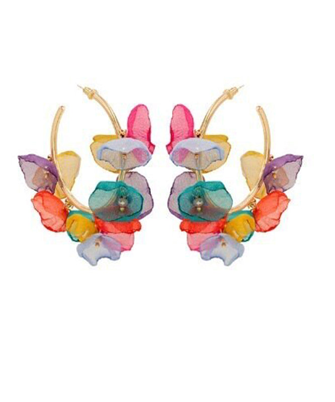 Casual Rainbow Copper Overgild Tulle Floral Hoop Earrings