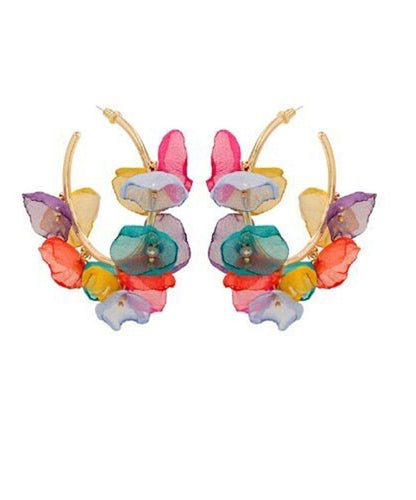 Casual Rainbow Copper Overgild Tulle Floral Hoop Earrings